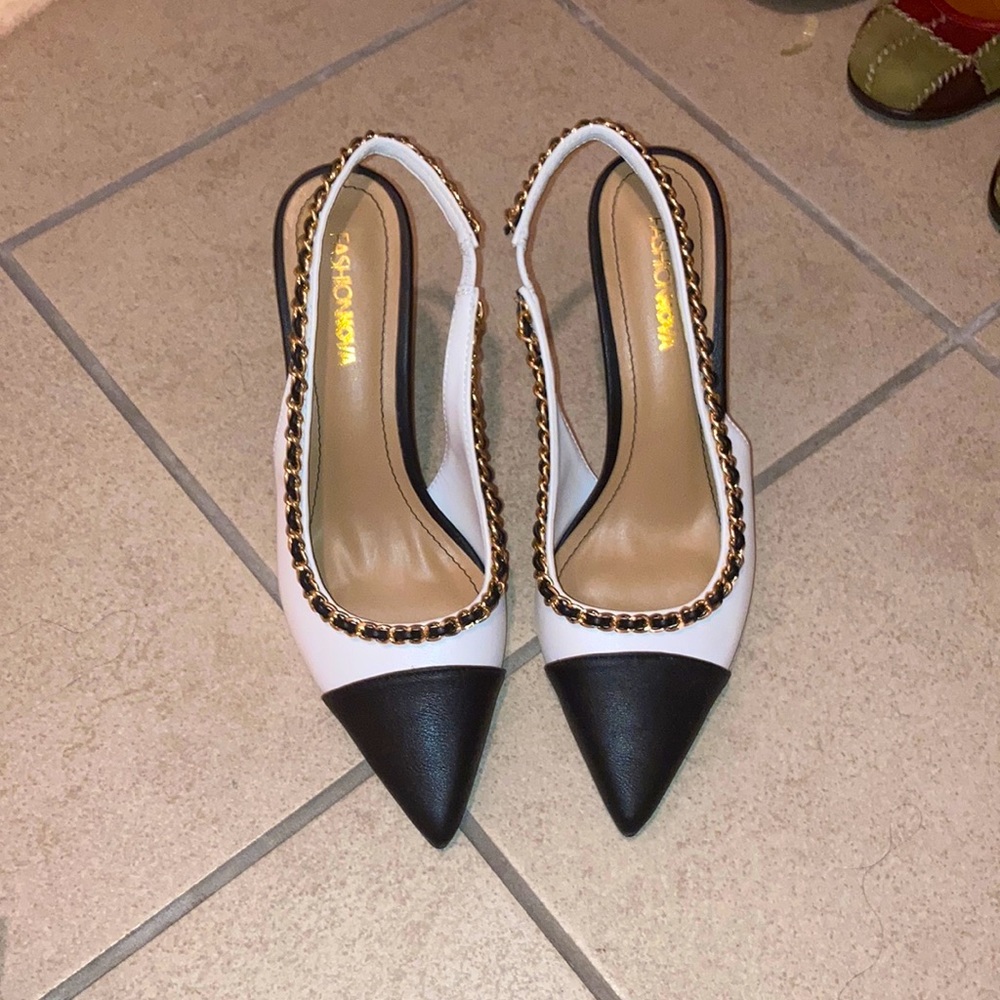 Fashion Nova Black and White Heels Size 7